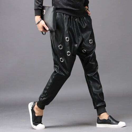 27-46 New 2020 Men clothing GD Hair Stylist fashion leisure Locomotive Punk leather harem pants plus size costumes