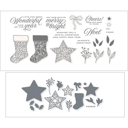 New 2021 Christmas Trimmings Socks Stars Stamps And Dies Scrapbook Dariy Decoration Stencil Embossing Template Diy Make Albums