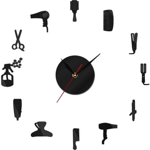 New Quartz Barber Shop Mirror Wall Clock Giant Reloj De Pared Barber Toolkits Decor 3d Acrylic Frameless Watch Hairdresser Art