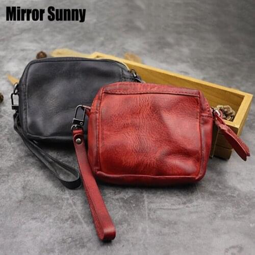 New Design Womens Wallet Hand Colored Vegetable Tanned Leather Multi-function Small Coin Purse Lovers' Cowhide Storage Card Bag