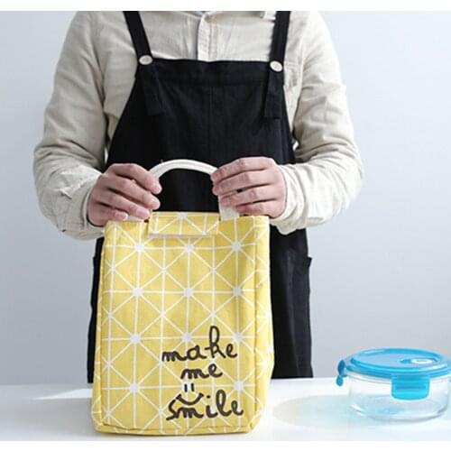 Portable Geometric Linen Lunch Bag Picnic Thermal Insulated Storage Pouch Gift