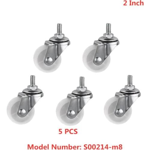5 Pcs/Lot Casters 2 Inch M8 Screw Universal Caster Diameter 5cm Tooth Wear-resistant Pulley Clothes Hanger Roller