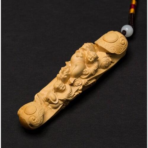 Boxwood carved pendants creative solid wood characters carving crafts to play the hands of pieces wishful boy pendant gift craft