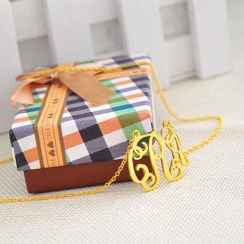 Golden Plated Monogram Necklace Personalized Name Pendent 925 Solid Silver Jewelry