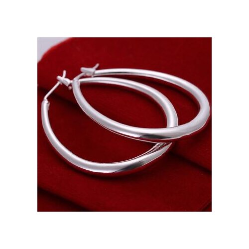 N925 Silver color Jewelry Smooth Circle Solid - Hoop Earrings For Women Best Gift Wholesale High Quality Jewelry