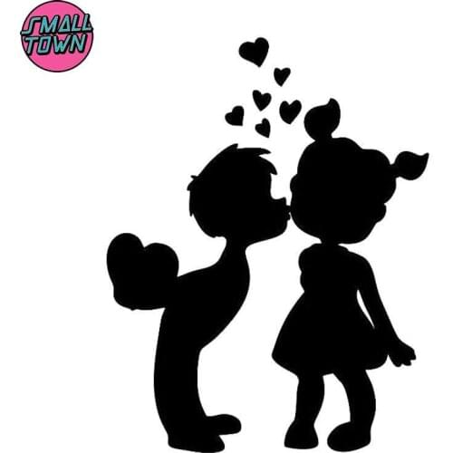 Small Town 13.9cm*17.9cm Girl Guy Couple Love Heart Fashion Car-Styling Car Sticker Vinyl Black/Silver S3-6931