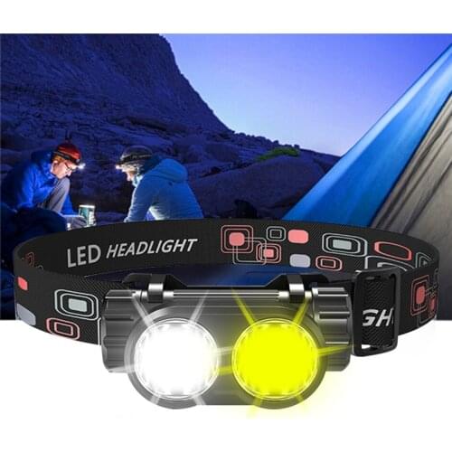 LED Headlight Built-in 18650 Battery Dual Light Source Headlight Adjustable And Rotatable Outdoor Flashlight