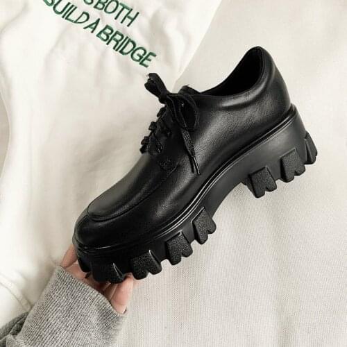 2020 New Spring Autumn Casual Shoes High-heeled Shoes Sexy Thick Heels Platform Genuine Leather Pumps Black Size 40