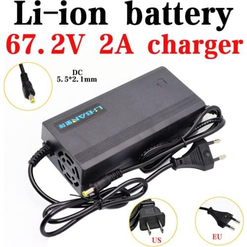 67.2V 2A Lithium Battery Charger DC 5.5*2.1MM for 16S 60V Li-ion battery ebike scooter Charger AC 100-240V With fan EU US Plug