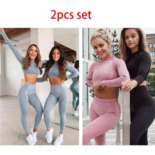 Woman Seamless Yoga Suit 2 Piece Sports Shirts Crop Top Seamless Leggings Sport Set Gym Clothes Fitness Tracksuit Workout Set