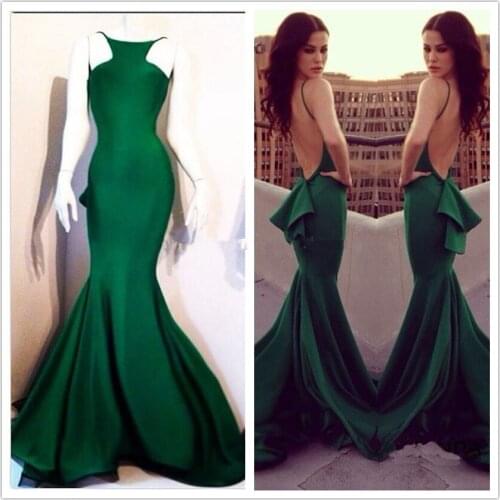 Real Sample Elegant Sleeveless Dark Green Mermaid Prom Backless Special Occasion Evening Party Gown mother of the bride dresses