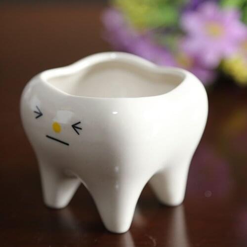 1pcs Ceramic Flowerpot Mini Cartoon Teeth Shape Innovation Home Decoration Desktop Succulent Plant Flower Pot Vase