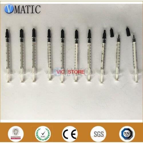 High Quality 10 Sets Dispensing Plastic Manual Syringes 1cc/ml With White Plunger With Black Cap/Stopper