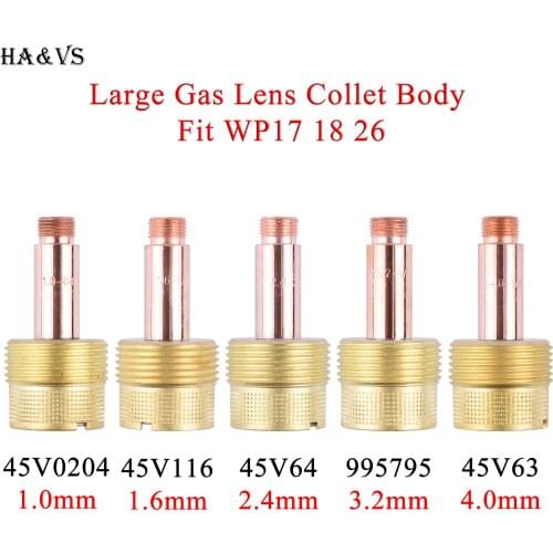2/5Pcs 1.0/1.6/2.4/3.2/4.0mm Large Gas Lens Collet Body 45V0204 45V116 45V64 995795 45V63 For TIG WP17/18/26 Welding Torch Kit