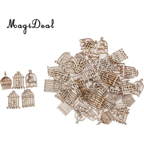 50Pcs Mixed Birdcage Chic Wooden Embellishment Scrapbooking Carft DIY Wind Chimes Xmas Hanging Decorations