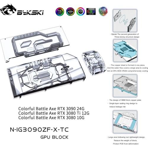 Bykski GPU Block With Active Waterway Backplane Cooler For Colorful Battle Axe RTX 3090 3080 N-IG3090ZF-TC
