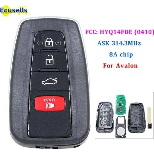 3+1/4 button ASK 314.3MHz smart remote key fob with 8A chip FCC ID:14FBE-0410-US suit for Toyota Avalon 2018 2019 HYQ14FBE