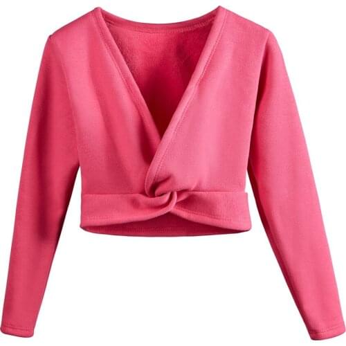 DANSHOW Little Girls Classic Long Sleeve Wrap Top Ballet Dance Warm-up Cardigan