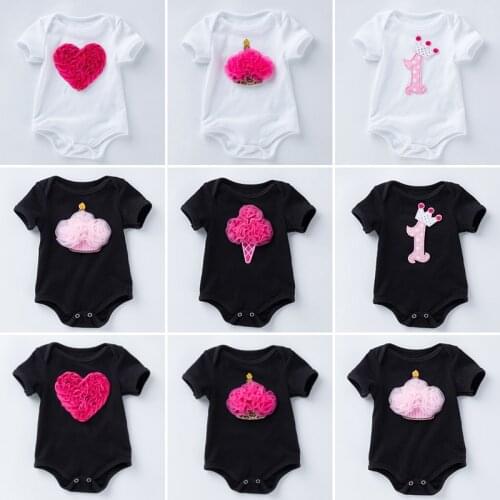 Baby Girls Cotton Rompers 1st Birthday Party Costumes Newborn Cotton Jumpsuit Infant Cartoon Appliques Pajamas Toddler Clothes
