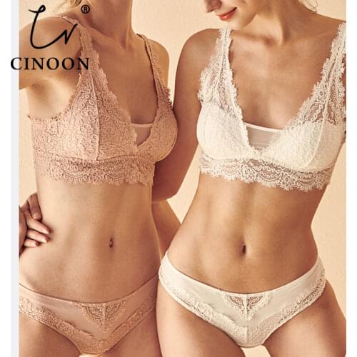 CINOON Fashion Sexy Bra set Womens push up Lace Underwear Panties Thin breathable bra set Jacquard Sexy Underwear Free Shipping