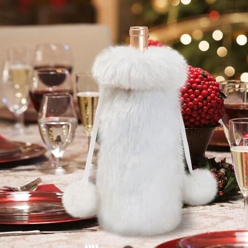 Christmas Wine Bottle Cover Bottle Bags Gift White Luxury Faux Fur New Year Decorations Home Christmas Decor Xmas Ornaments
