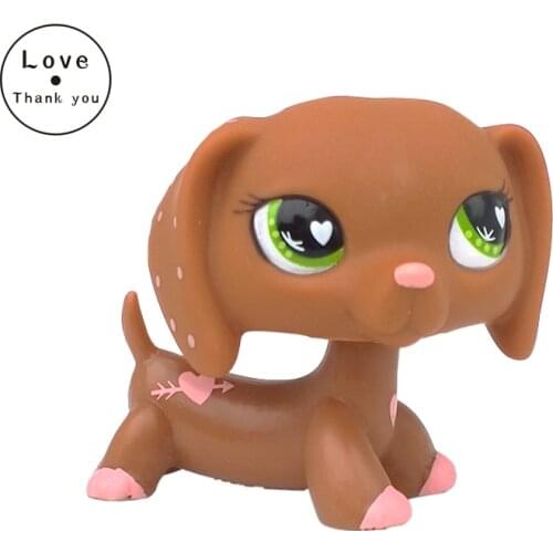 Lps Cat Pet Shop Toys DACHSHUND #556 Light Brown Sausage Dog Pink Heart Green Eyes