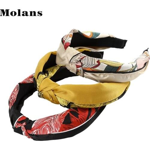 MOLANS Boho Style Satin Printing Headband Fashion Knotted Hair Band For Autumn And Winter Hair Accessories 2020 New Arrival