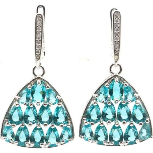 61x31mm SheCrown Deluxe Long Big Heavy 20g Created Smokey Quartz Bright Zircon For Women Dating Silver Earrings