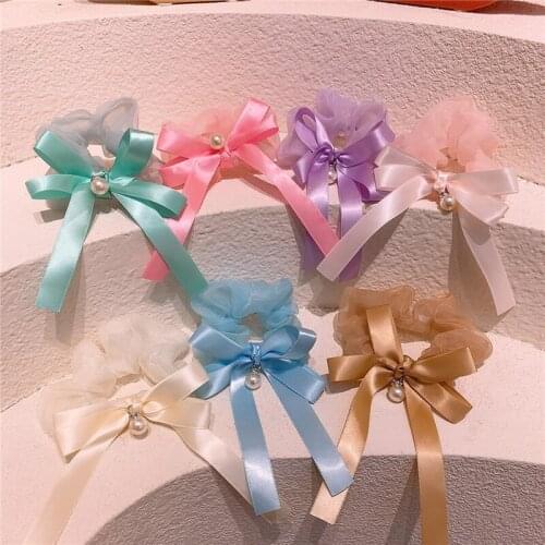 2021 New Simple Beautiful Colorful Ribbon Bow Yarn Large Intestine Circle Korean Sweet Girl Childrens Ponytail Hair Accessories
