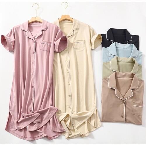 Fdfklak New Modal Cardigan Nightdress For Women Fashion Sleepwear Mid-Length Short Sleeve Womens Nightgowns Summer Homewear