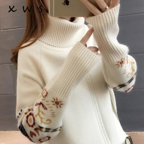 New Women turtleneck Pullovers Sweaters 2018 Autumn Winter vintage Embrodiery Long Sleeve Sweaters Female Loose Casual Sweaters
