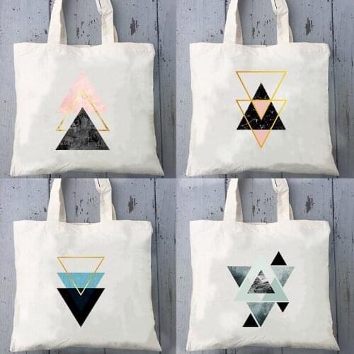 Geometry Printed Canvas Shoulder Shopping Bags for Women Shopper Daily Handbags Female Eco Storage Reusable Foldable Totes Bags