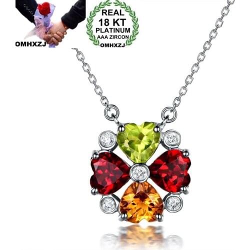 OMHXZJ Wholesale European Fashion Woman Girl Party Wedding Gift Colorful AAA Zircon 18KT White Gold Necklace Pendant Charm CA225