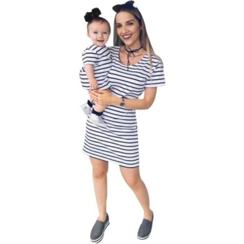 Parent-child Dress Casual Mother-Daughter Dresses Family Outfits Fashion O-neck Striped Soft Cotton Family Matching Outfits