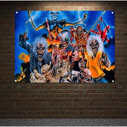 Rock Music Posters Macabre Art Tapestry Canvas Painting Home Decor Skull Tattoo Wall Hanging Banners Metal Band Flags Gift A1