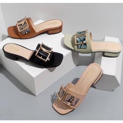 Luxury Large Slippers for Women Light Thick Heel Ladies Sandals Zapatillas Mujer Pumps Wedge Metal Buckle Women Beach Shoes