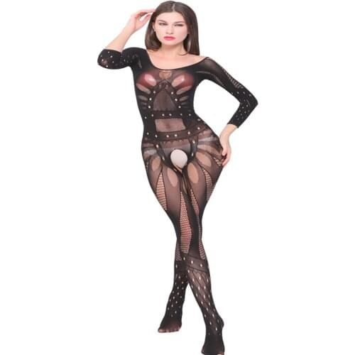 Sexy Fishnet Open crotch bodysuits Exotic apparel lingerie stripper clothes Temptation hollow mesh teddy Body stocking sex play
