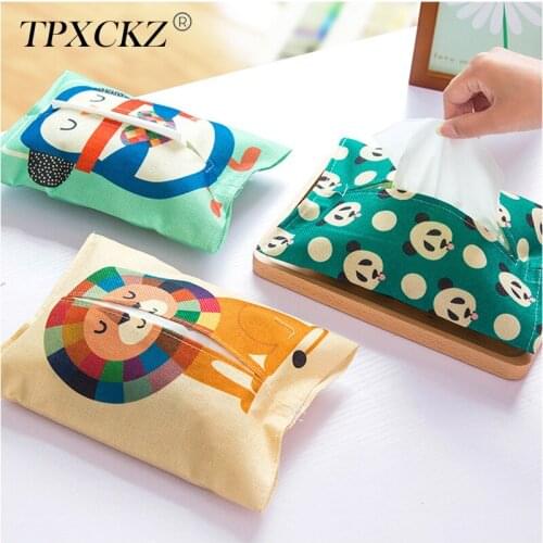 Fabric Cartoon Tissue Box Cover Handkerchief Napkin Holder Cover Cute Rabbit Bear Animal Printing Tissue Case Seat Type
