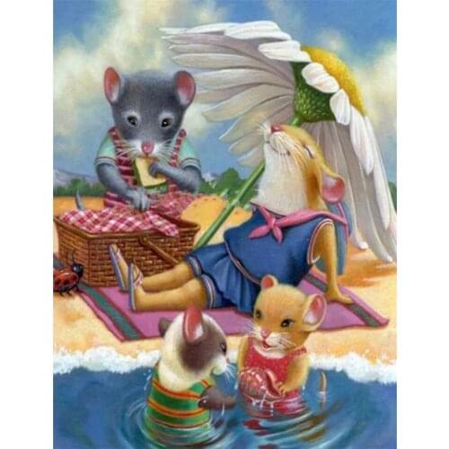 Yujohom Sea Holiday Cute Mouse Year of The Mouse Gift Diamond Painting Square Drill DIY Diamond Embroidery Childrens Art Gifts