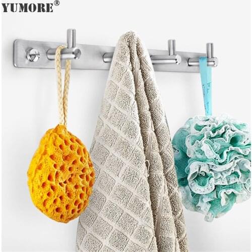 YUMORE Stainless Steel 3/4/5/6/7/8 Hooks Coat Hat Clothes Robe Holder Rack Hook Wall Hanger Coat Hooks Shelf Bathroom Organizer