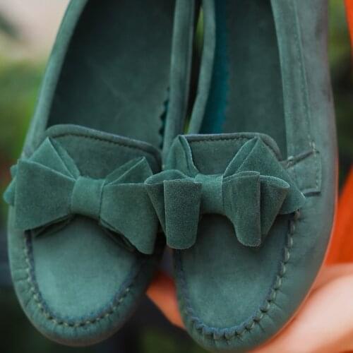 Tonar Jinax Khaki Green Suede Bow Ballerina Women Shoes Color Summer Seasonal Trend New Season Fashion