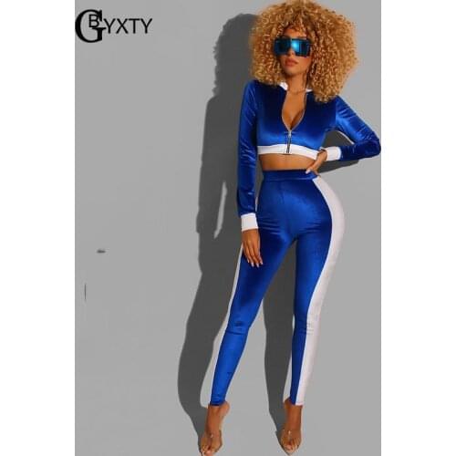 GBYXTY 2021 Autumn Sport Velvet Tracksuit Women Long Sleeve Crop Sweatshirt and Pant 2 Piece Set Femme Jogger Sweatsuit ZL1328