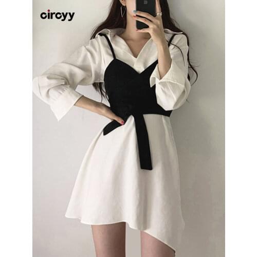 Yitimoky Shirt Dress for Women 2021 Summer Korean Style Clothing Chic Fashion Elegant Long Sleeve Loose Turn-Down Collar New