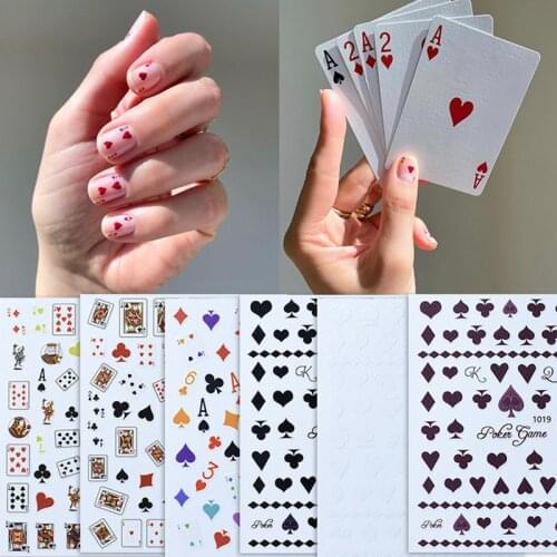 1 Pc 3D Poker Design Nail Art Stickers Playing Cards Nail Adhesive Decorations Spades Red Hearts Nail Decals Cute Nail Designs