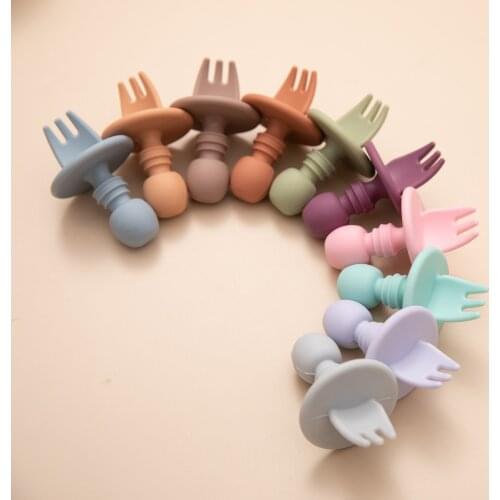 2 Baby Silicone Spoon Fork Set BPA Free Cute Learning Lunch Spoon Eating Fork Silicone Tableware Childrens Products