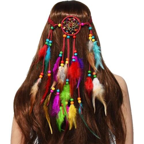 2020 Bohemia Dream Catcher Headdress Bead Peacock Feather Headband Hair Accessories India African Tribal Hippie Festival jewelry