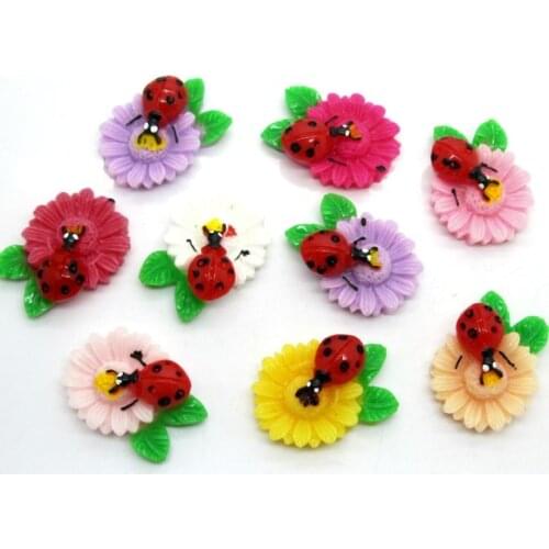 30Pcs Resin Mixed Ladybug Decoration Crafts Flatback Cabochon Scrapbooking Fit Hair Clips Embellishments Beads Diy