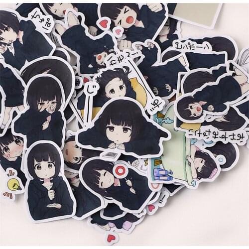 39 pcs Japanese Anime Cartoon Rich Expression Black Hair Girl Menhera Fun Stationery Kids Paper Stickers for Message Notebook
