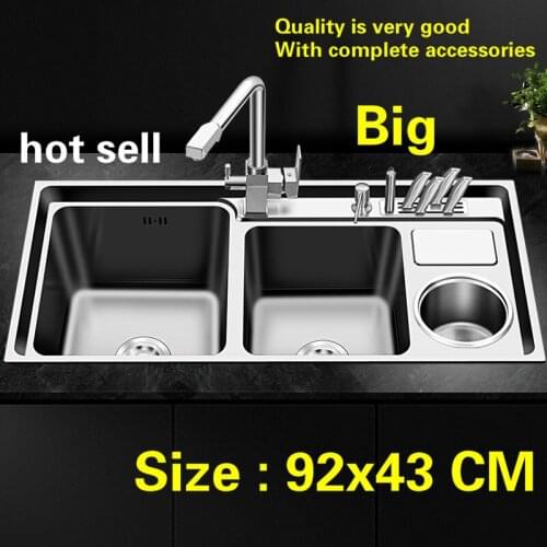 Free shipping Individuality big kitchen single trough sink fashion food-grade 304 stainless steel standard hot sell 92x43 CM