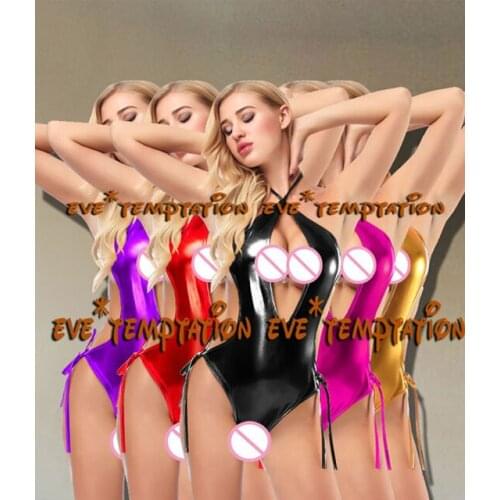 Female Woman PVC leather Shiny sexy lingerie light leather DS stage bandage pole dancing body suit dress pole danceCostumes A016